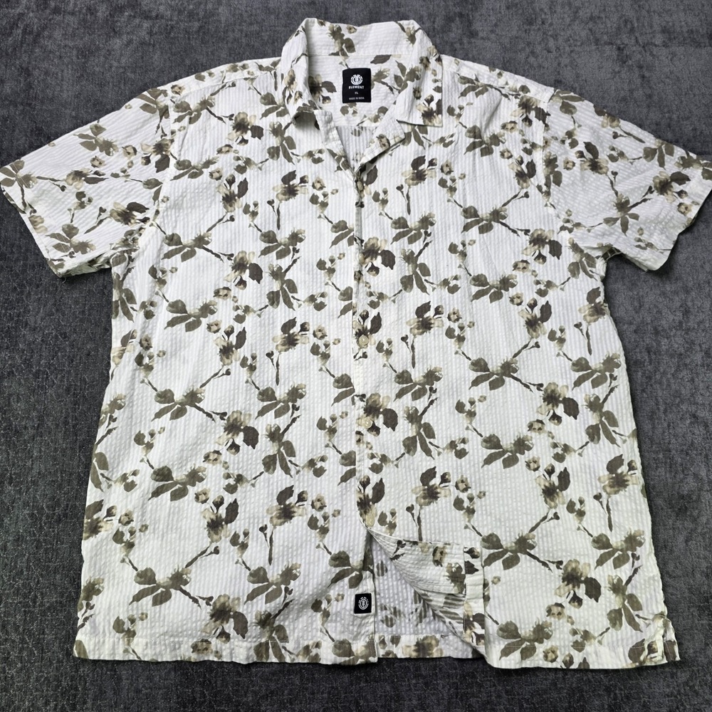 Element Skateboard Button Up Shirt Mens XL Seersucker Floral Cotton Beach Casual